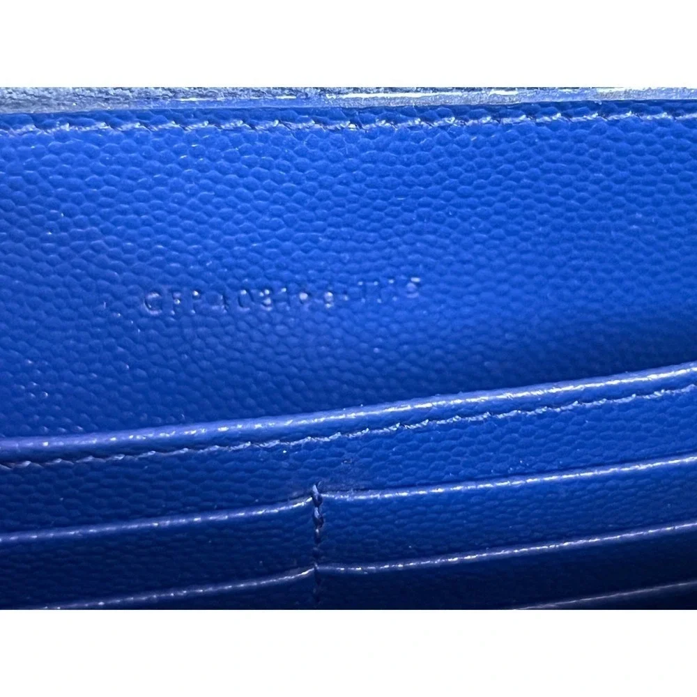 Yves Saint Laurent Cassandra Clutch Wallet Electric Blue Chevron Quilted Leather - Picture 10 of 16